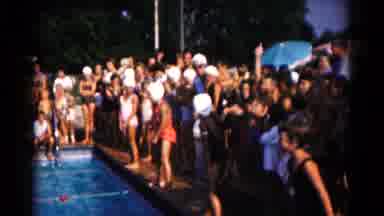 Hagerstown Maryland USA (1961): Four Young Girls Diving Into A Pool To Race To The