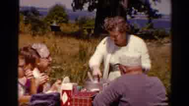 Catskill New York US (1962): People Picnic On A Wild Flower Field While The