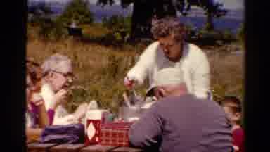 Catskill New York US (1962): Family Eating Lunch At A Picnic Table With Attached