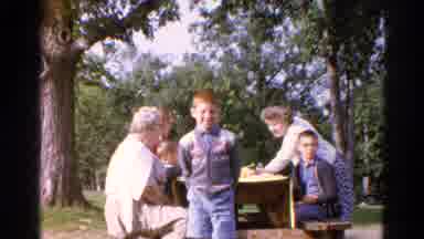 Catskill New York US (1962): People In The Woods Preparing To Eat A Meal At A