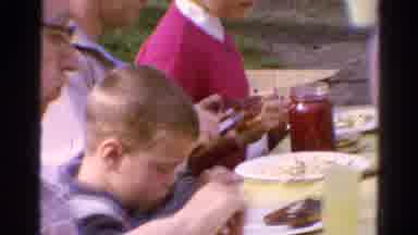 Catskill New York US (1962): People Enjoying A Meal Outdoors At A Table With