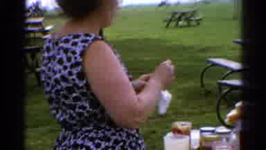 Catskill New York US (1962): Lady Talks To Others During A Friends Picnic On The