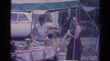 Catskill New York US (1962): Two Women Prepare Food At Outdoor Table While Kids