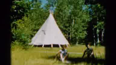 Catskill New York US (1962): Two Children Filmed Near Teepee At Campground Located