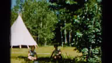 Catskill New York US-1962: Children Playing In The Forest With A Tent As The Sun