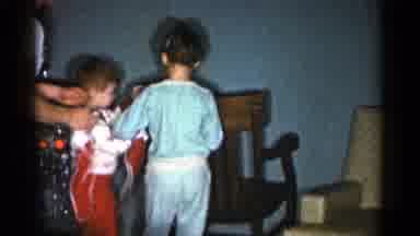 Catskill New York USA (1962): Children Hanging Socks On A Wooden Chair Near An Old