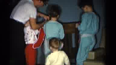 Catskill New York USA (1962): Family Hanging Up Stocking Stuffers