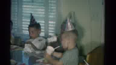 Catskill New York USA (1962): Group Of Boys Sitting Around A Table With Party Hats