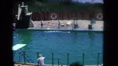 Los Angeles California USA (1962): People Enjoying Inground Pool With Diving Board