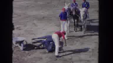 Los Angeles California USA (1962): Three Men Leading Three Donkeys Up To A Man