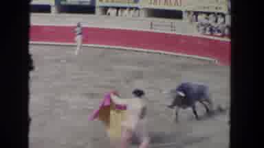 Los Angeles California USA (1962): Conquistador Fearlessly Handling Ravaged Bull