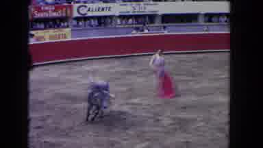 Los Angeles California USA (1962): Man Fights Bull By Himself In The Ring As The