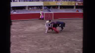 Los Angeles California USA (1962): One Man Shows A Colour Cloth To The Bull And