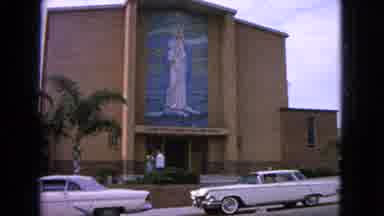 Barrington Illinois USA (1963): Two White Cars Parked Out Front Of A Church