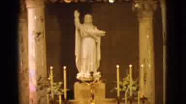 Barrington Illinois USA (1963): Crowd Gathering At Night Around A Candlelit Statue