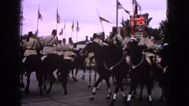 Barrington Illinois USA (1963): Large Group Of Riders In Hats And Flags On Black