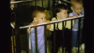 Camden New Jersey (1963): Three Very Young Toddlers Aligned In An Old Wooden