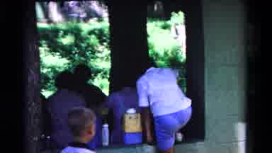 Cold Springs New York USA (1963): Little Boy Copies Sister Going Over Green Brick