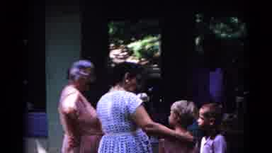 Cold Springs New York USA (1963): Two Ladies Are Talking To Two Little Girls In