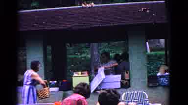 Cold Springs New York USA (1963): Family Setting Up A Picnic Under A Pavilion On