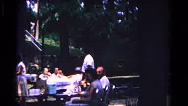 Cold Springs New York USA (1963): Group Of People Sitting Outside At Picnic Tables