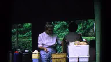 Cold Springs New York USA (1963): Old Lady With Food And Child Waiting