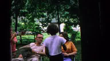 Cold Springs New York USA (1963): Family Sitting In Chairs And Talking In A Park