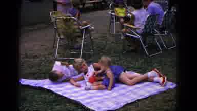 Cold Springs New York USA (1963): Children Play On Blue Checked Blanket On The