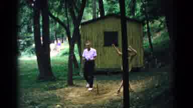 Cold Springs New York USA (1963): Two Men Throw Horseshoes First Man Throws One