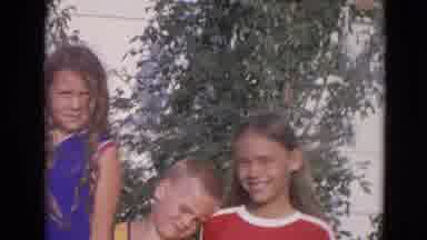 Lincoln Nebraska-1963: Three Children Outside Two Girls One Boy Smiling In Sun