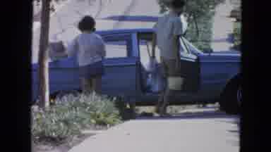 San Francisco California (1963): People Loading Light Blue Car For Trip On A
