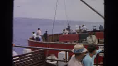 San Francisco California (1963): Many People Travel By Boat With Black Birds