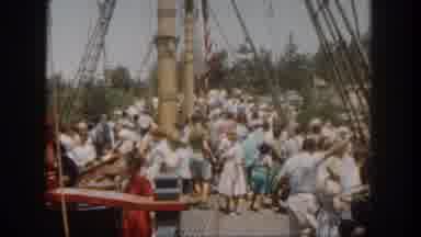 Disneyland California (1962): Tourist Visiting An Old Wooden Boat On A Summer Day