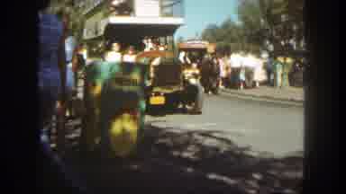 Disneyland California (1962): People Ride The Double Decker Bus In The Street With
