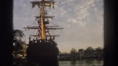 Disneyland California (1962): Ship With Passengers And An American Flag Docks In