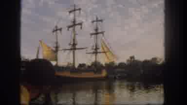 Disneyland California (1962): Ship Sailing Away On The Water As People Watch It Go