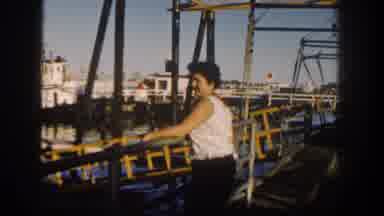San Diego California (1962): Woman On A Bridge Looks At The Sea On A Sunny Day
