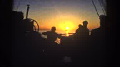 San Diego California (1962): People Working On Boat At Sunrise