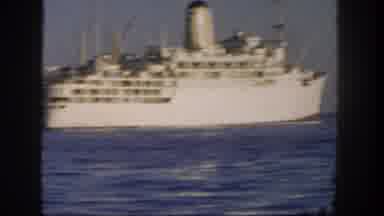 San Diego California (1962): Large White Ship Sails Through The Calm Blue Water In