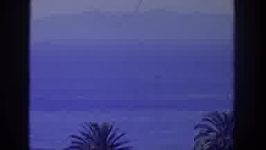 San Pedro California (1962): Ocean Boat Trees Grainy Video Sky Blue Mountains