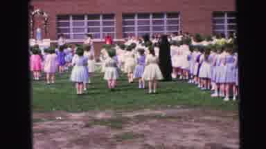 Camden New Jersey (1964): Many Girls Wearing Purple And Yellow Dresses Standing In