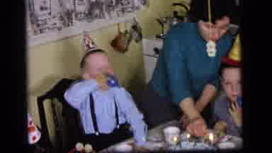 Camden New Jersey US (1964): Birthday Party For Children Boy In Blue Shirt Cake