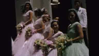 Camden New Jersey USA (1964): Bridal Party Holding Bouquets Stand On Stairway Next