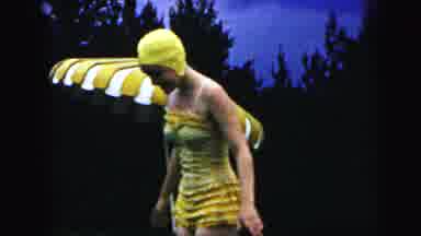 Camden New Jersey USA (1964): A Lady In Swim Cap And Swimsuit Belly Flops Into Her
