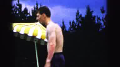 Camden New Jersey USA (1964): Young Man Jumping Into Outdoor Swimming Pool