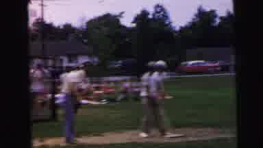 Camden New Jersey USA (1964): Men Playing Baseball In A Field With Power Lines And