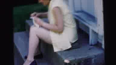 Camden New Jersey USA (1964): A Lady Is Sitting On The Mall She Writing In The