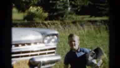 Elkhart Illinois USA (1964): Baby Boy Roaming Green Ground Smiling Car Parking