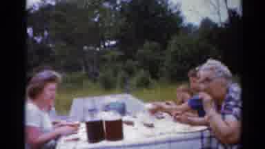 Elkhart Illinois USA (1964): Family Eating A Meal Outside Sitting On A Picnic