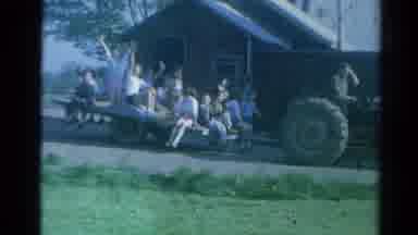 Elkhart Illinois USA (1964): Hayride Children Farmhouse Tractor Waving Country